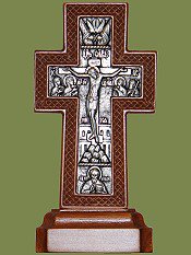 17131 Крест деревянный на подставке малый (без эмали и украшений) посеребрение 